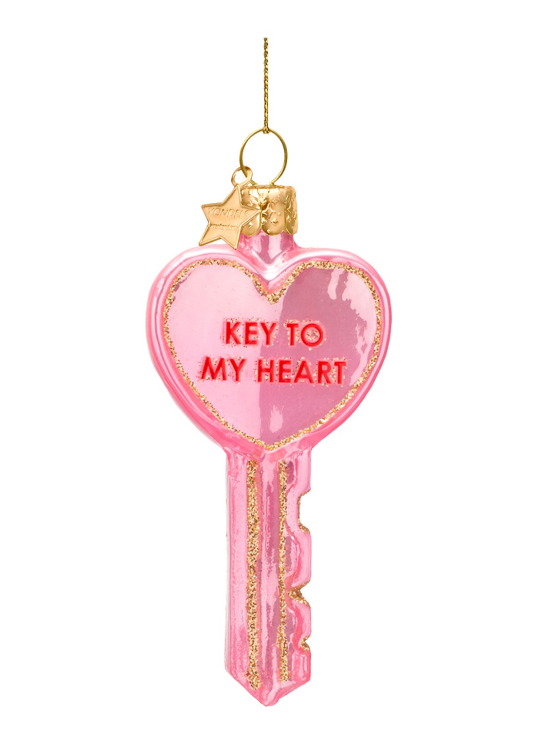 Vondels Key to my Heart kersthanger 9 cm - voorkant roze