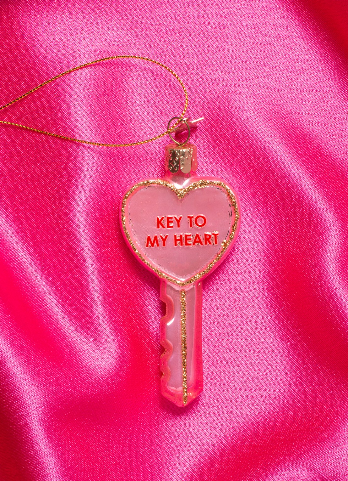 Vondels Key to my Heart kersthanger 9 cm - voorkant 2 roze