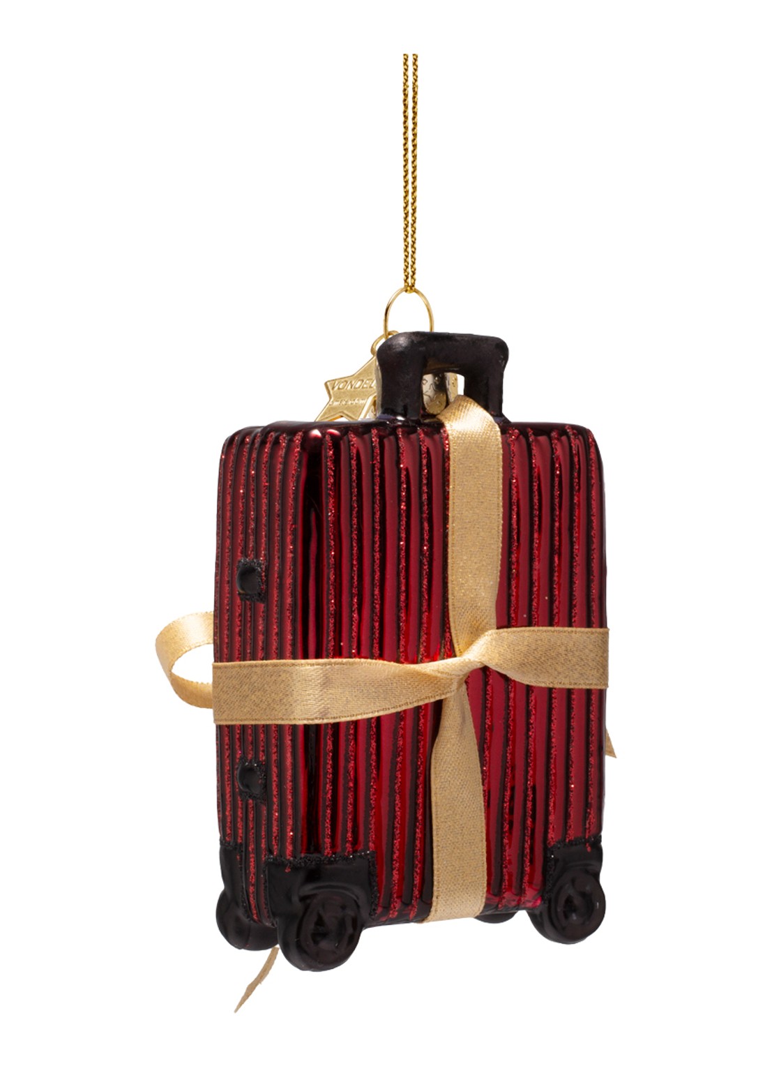 Vondels Koffer Met Ribstructuur kersthanger 10 cm - achterkant rood