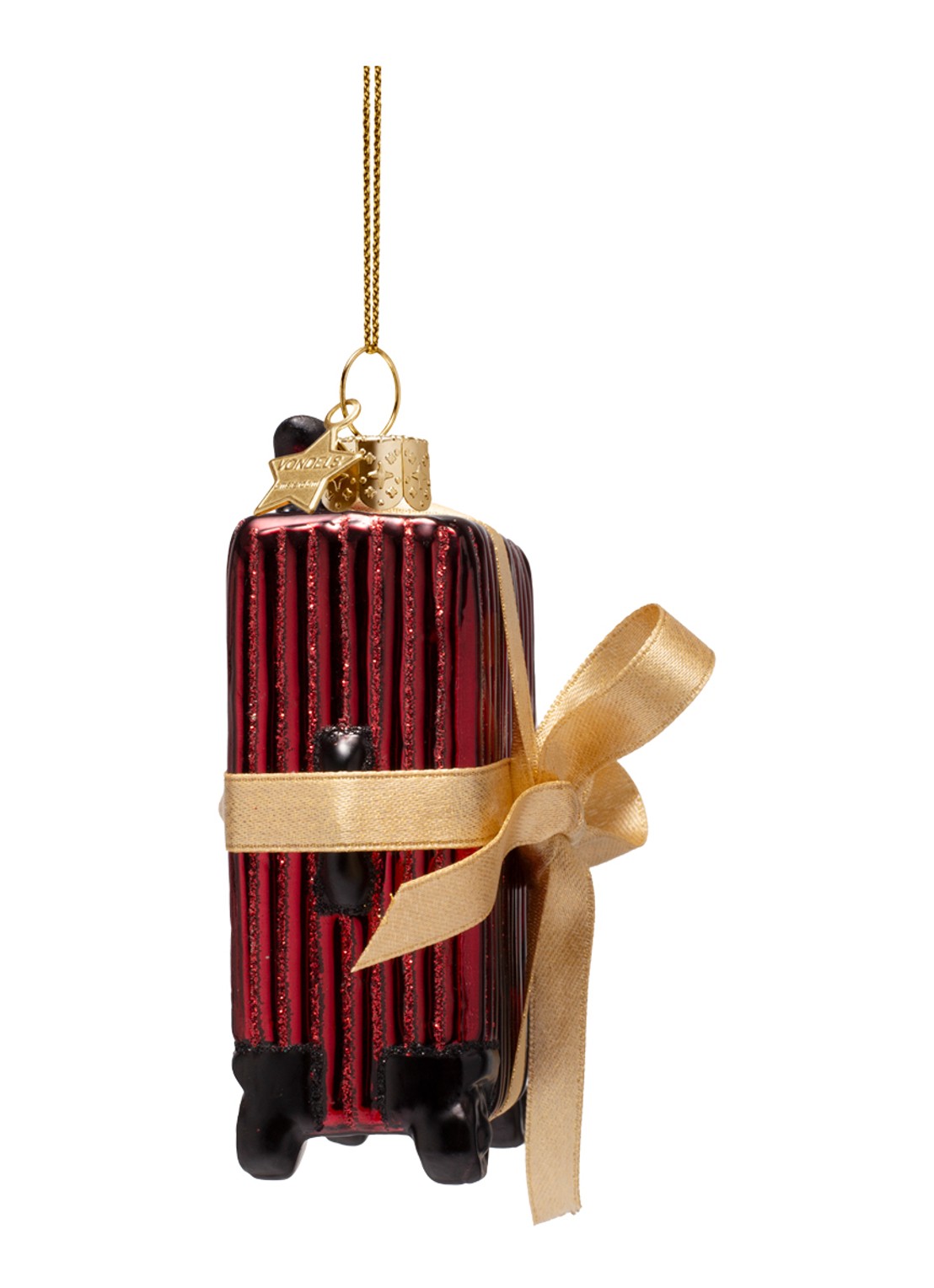 Vondels Koffer Met Ribstructuur kersthanger 10 cm - detail 4 rood