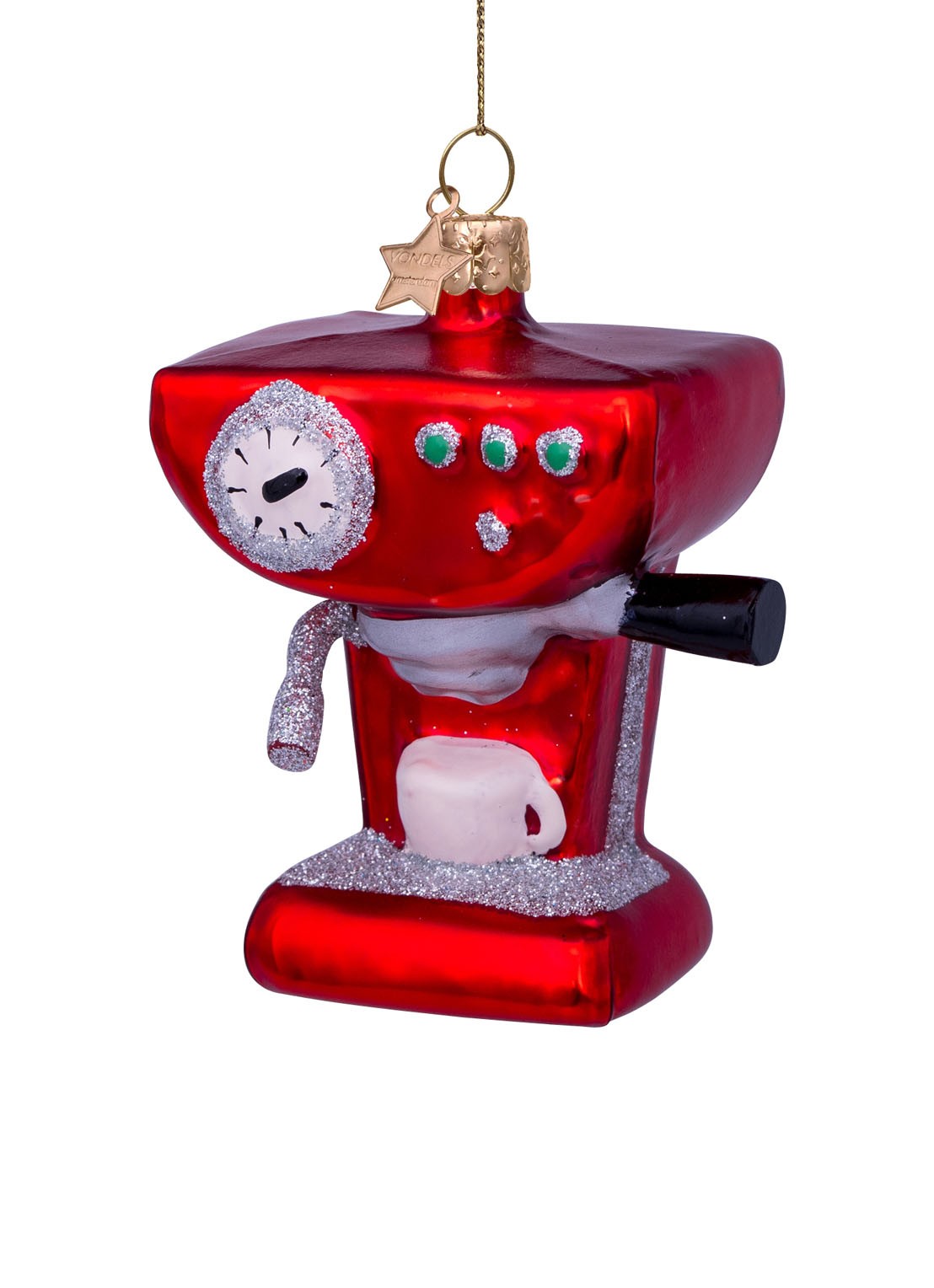 Vondels Koffiemachine kersthanger 9 cm - detail rood