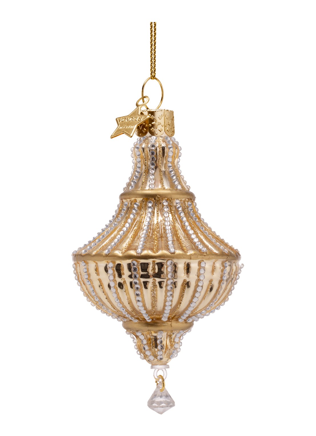 Vondels Kroonluchter met diamanten kersthanger 11 cm - voorkant 2 goud