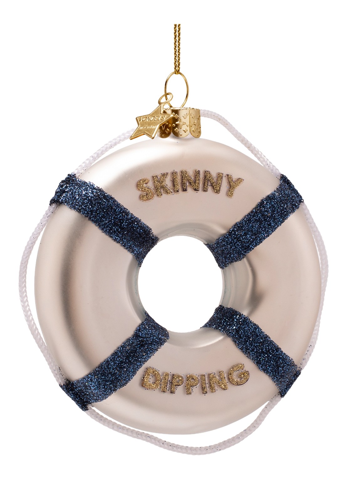 Vondels Lifebuoy Skinny Dipping kersthanger 9,5 cm - voorkant 4 wit