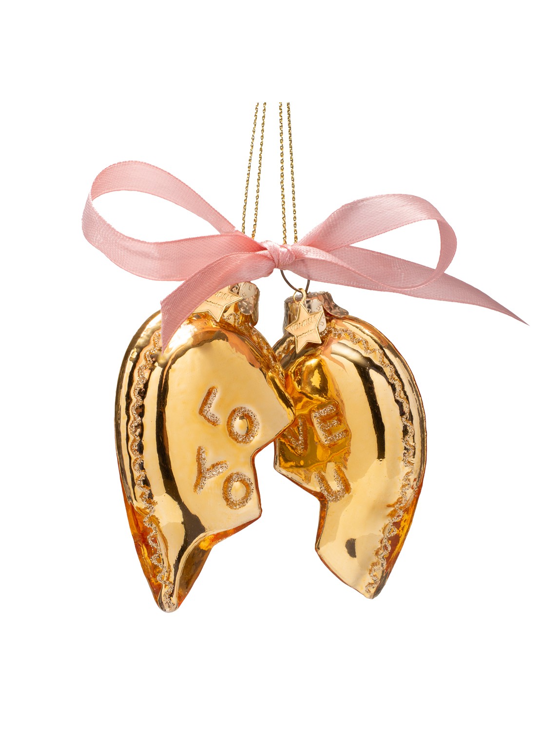 Vondels Love You Heart kersthanger 8 cm - voorkant 2 goud