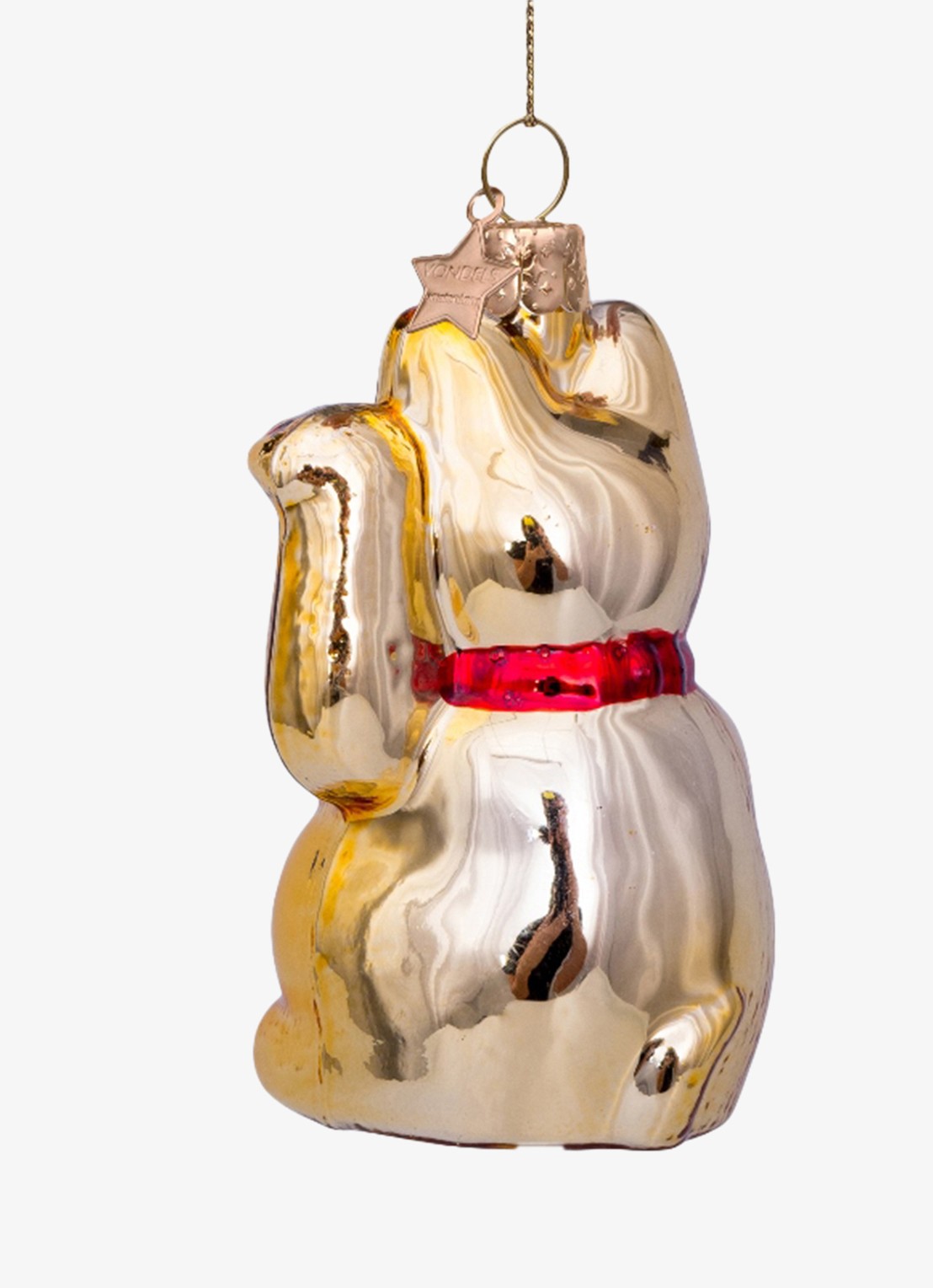 Vondels Lucky Cat kersthanger 10 cm - achterkant goud