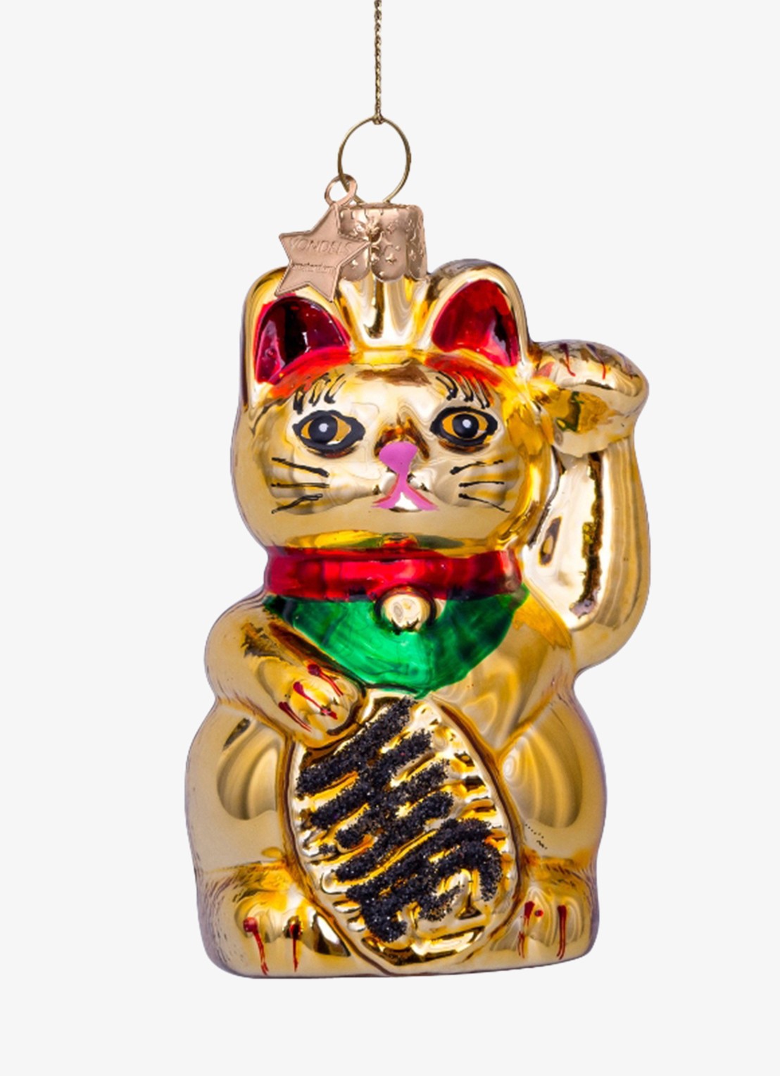 Vondels Lucky Cat kersthanger 10 cm - voorkant 2 goud