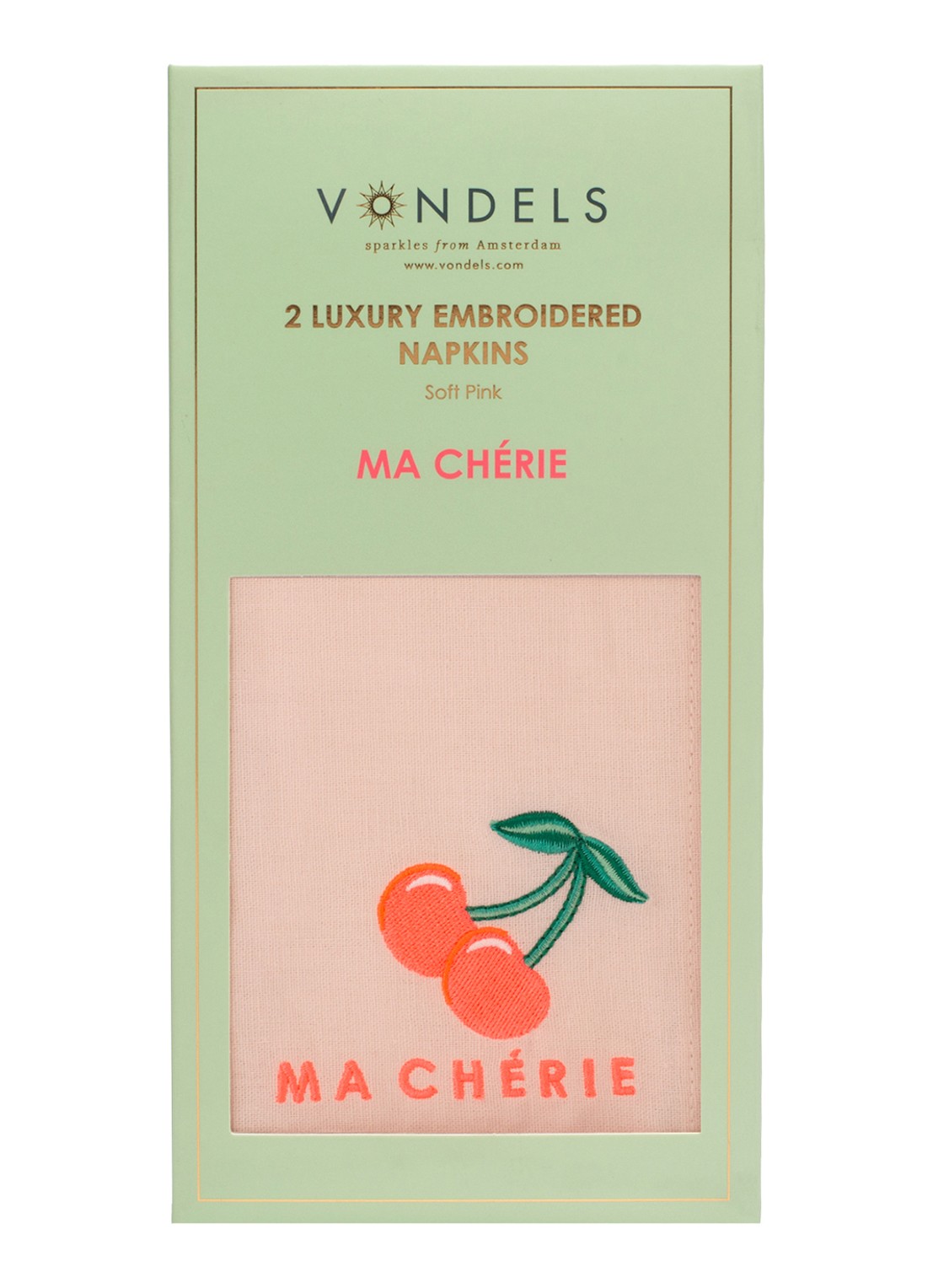 Vondels Ma Cherie servetten 45 x 45 cm set van 2 - detail 2 roze