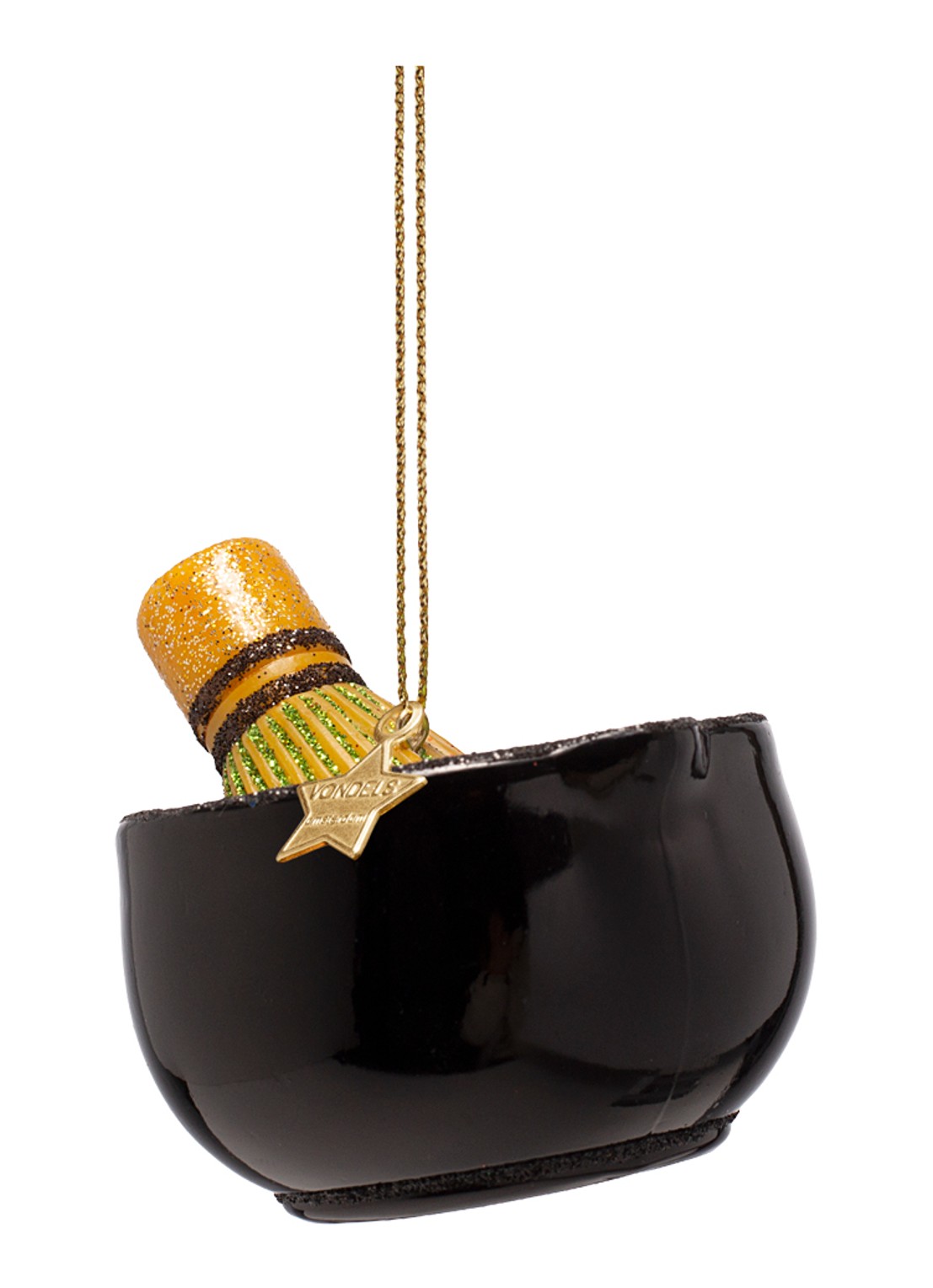 Vondels Matcha Thee Set kersthanger 6 cm - detail zwart