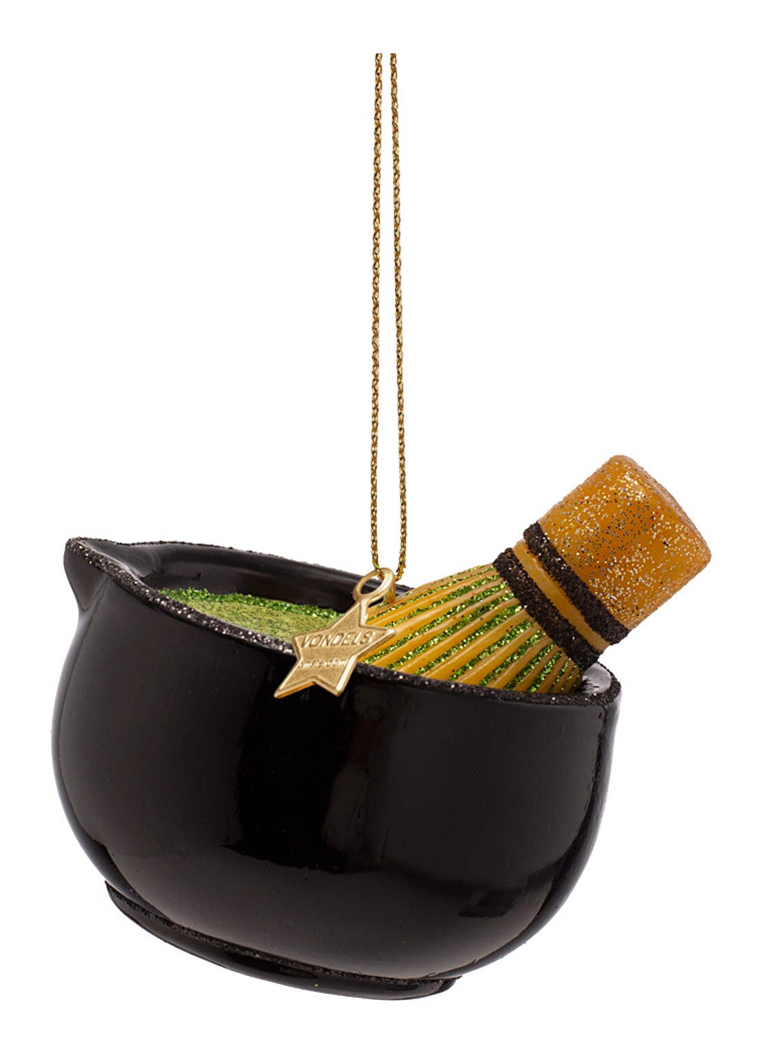 Vondels Matcha Thee Set kersthanger 6 cm - voorkant 3 zwart