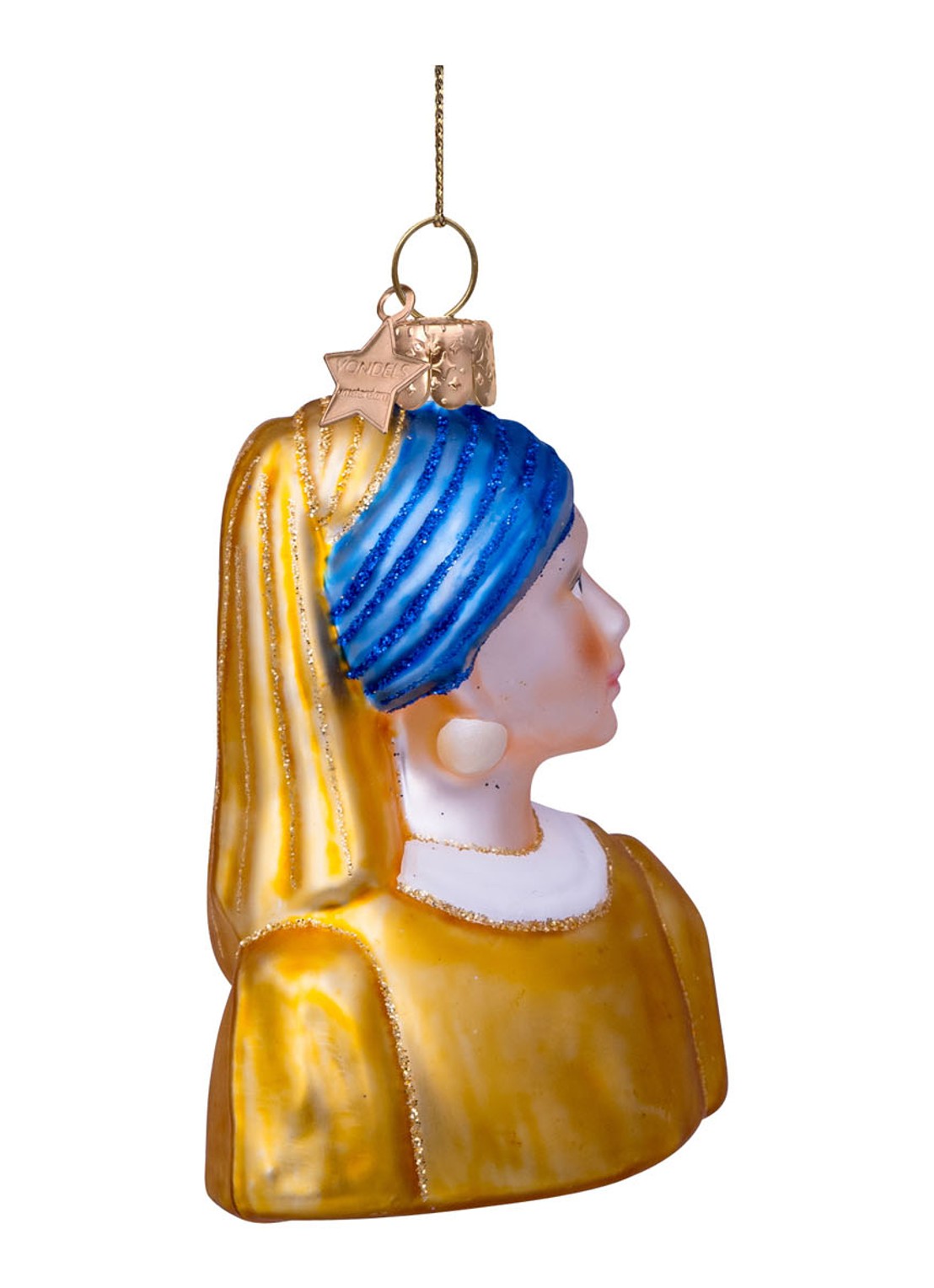 Vondels Meisje met parel oorbel kersthanger 8,5 cm - detail 2 geel