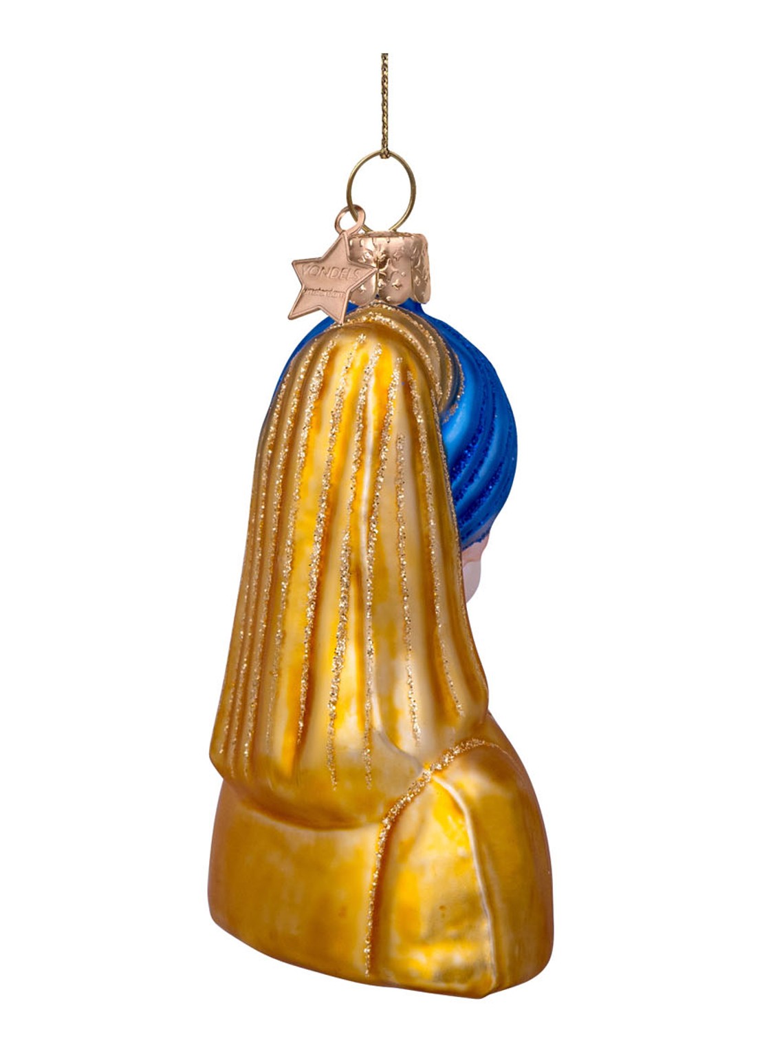 Vondels Meisje met parel oorbel kersthanger 8,5 cm - detail 3 geel