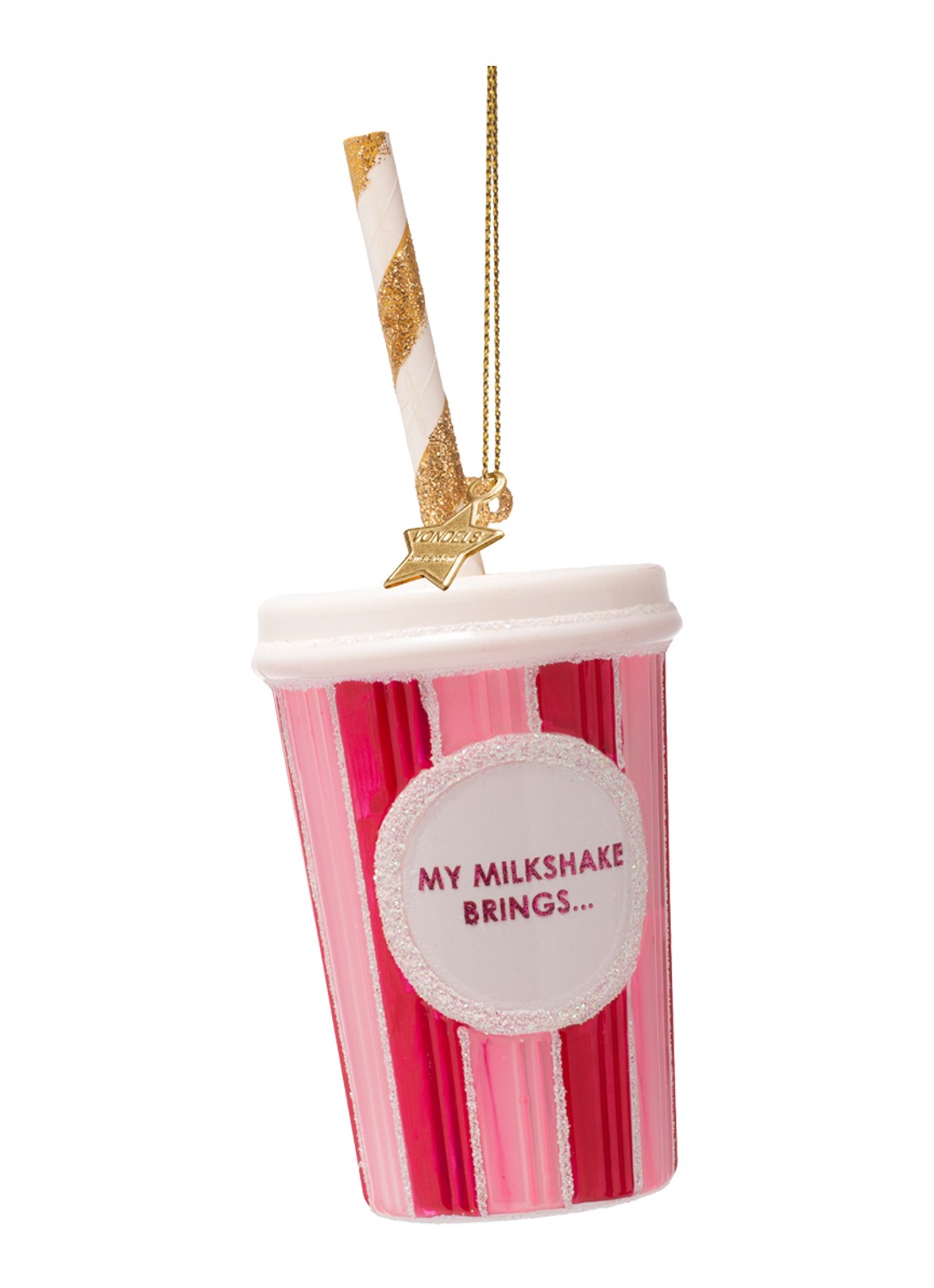 Vondels Milkshake kersthanger 14 cm - voorkant 3 roze