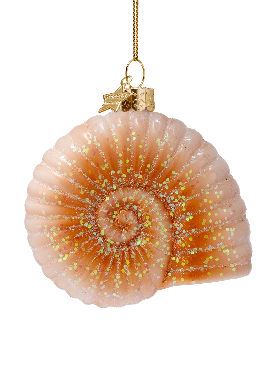 Vondels Nautilusschelp kersthanger 8 cm - detail orange