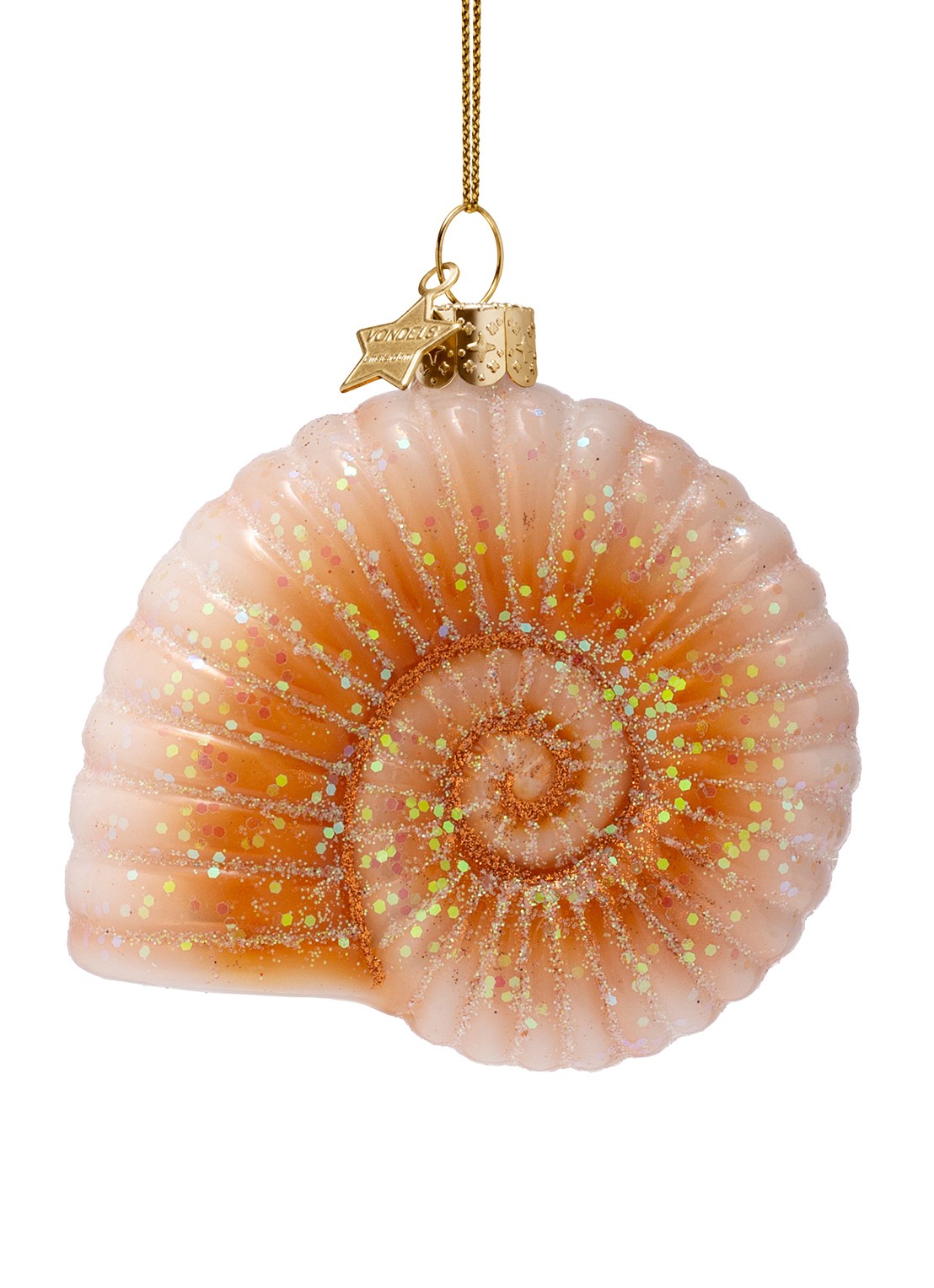 Vondels Nautilusschelp kersthanger 8 cm - voorkant 5 orange