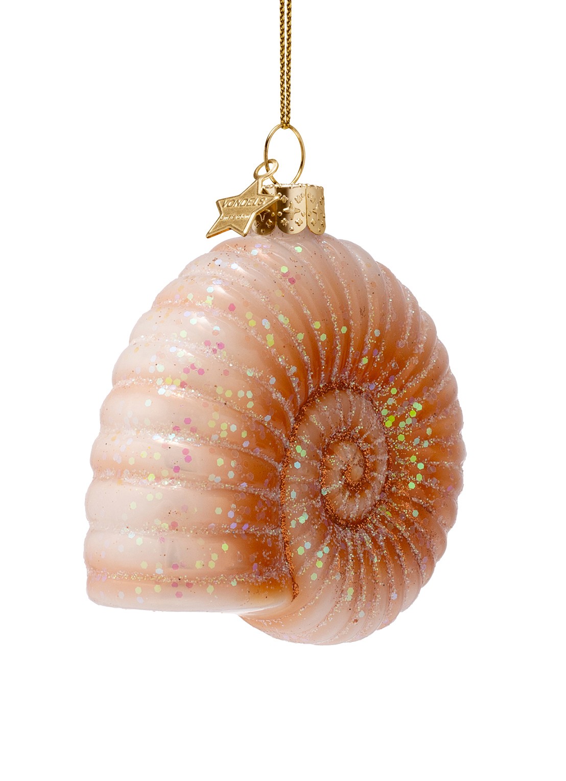 Vondels Nautilusschelp kersthanger 8 cm - voorkant 6 orange