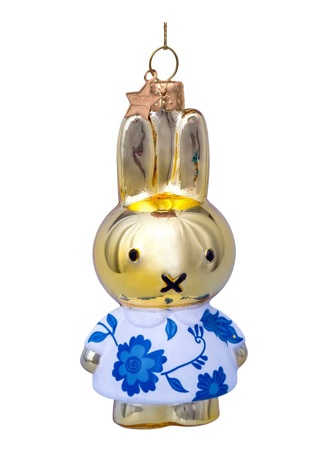 Vondels Nijntje/Miffy in Delfts Blauw Jurk kersthanger 11 cm - voorkant 3 blauw