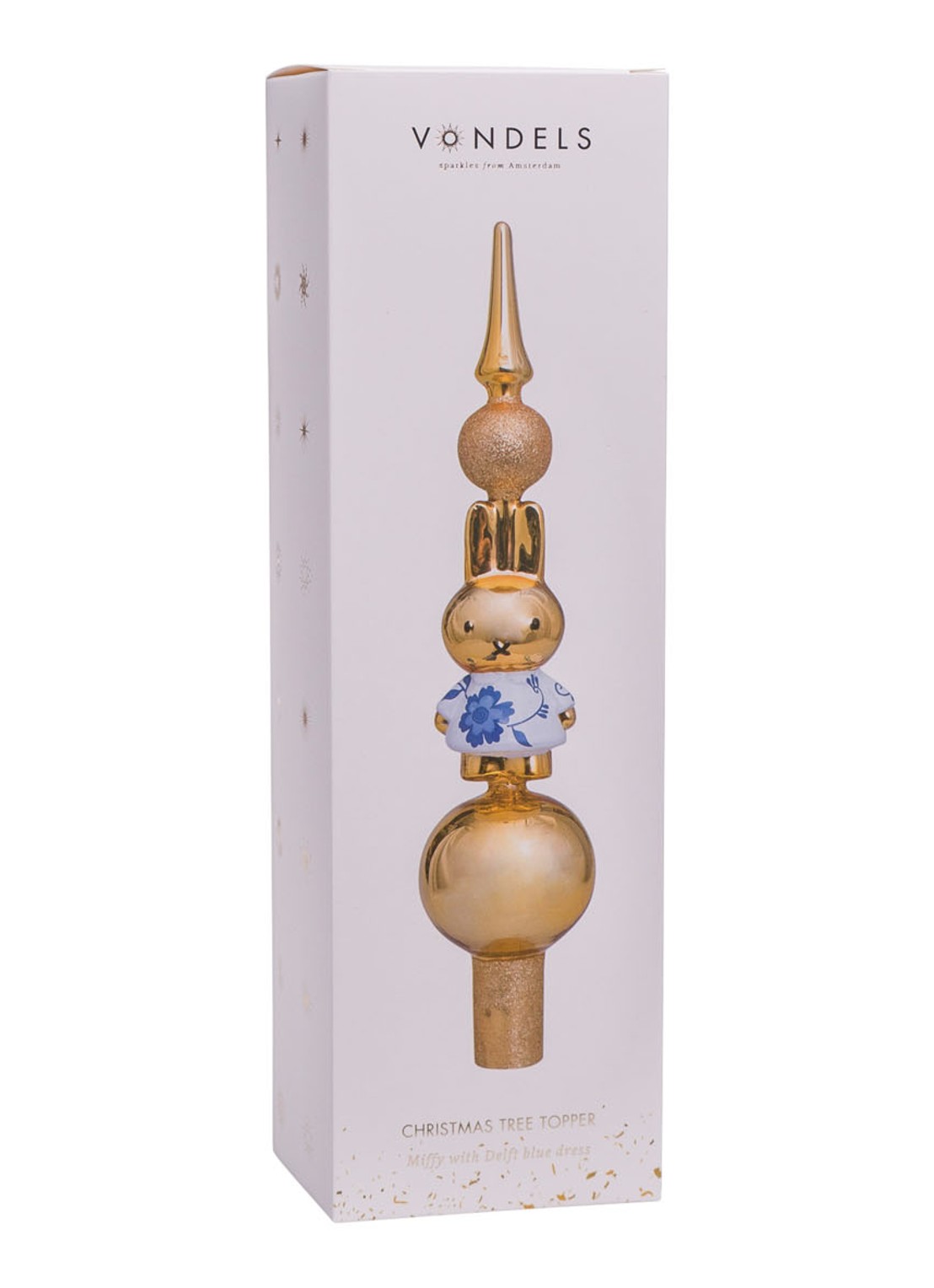 Vondels Nijntje/Miffy in Delfts Blauw Jurk piek 28 cm - voorkant goud
