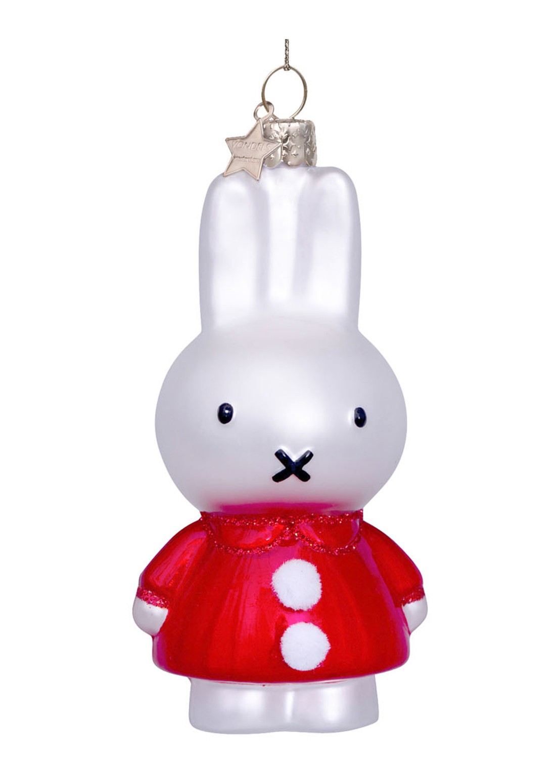 Vondels Nijntje/Miffy in kerstjurk kersthanger 11,5 cm - voorkant rood