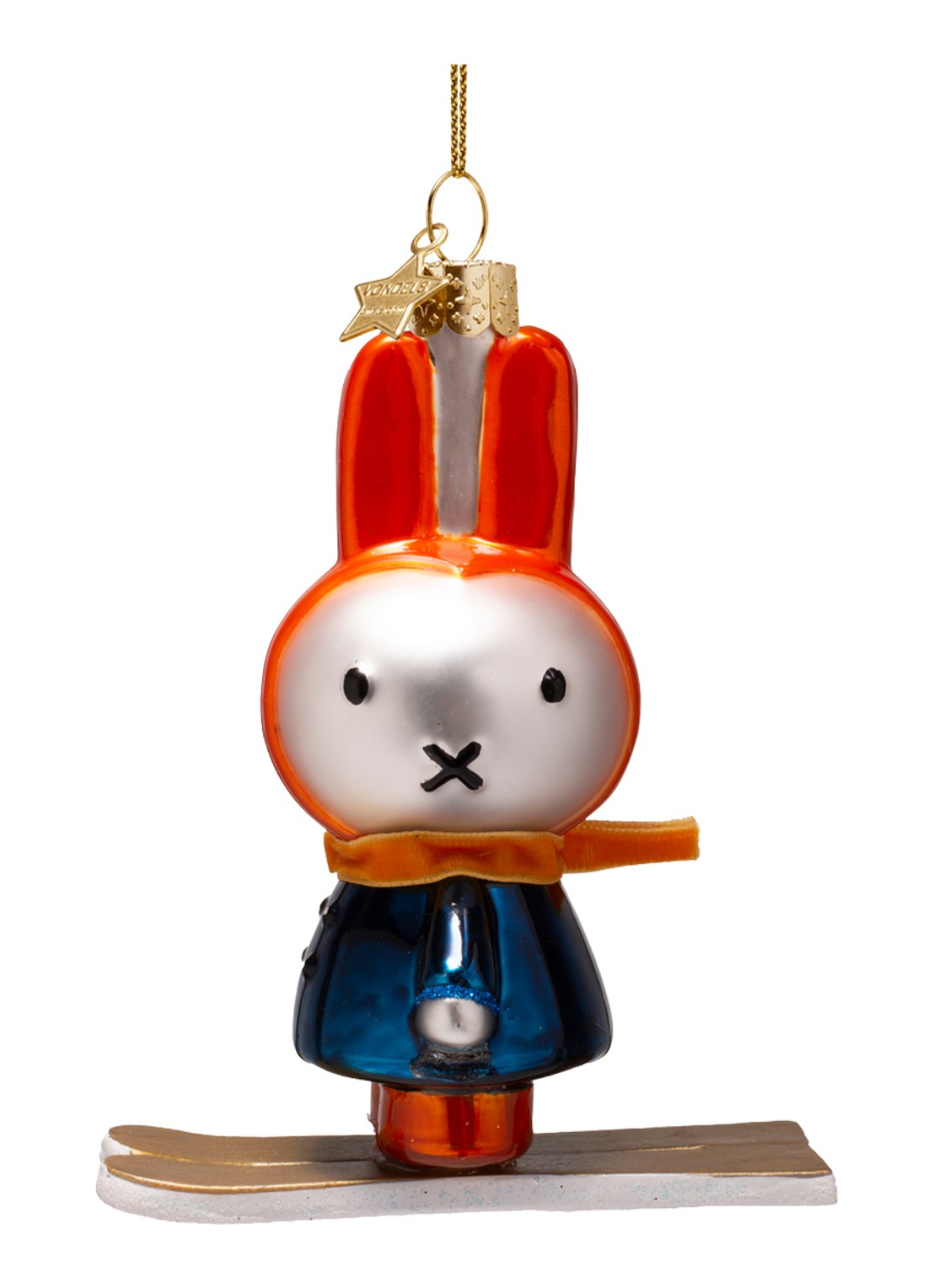 Vondels Nijntje-Miffy op Skiën kersthanger 12 cm - voorkant 2 orange
