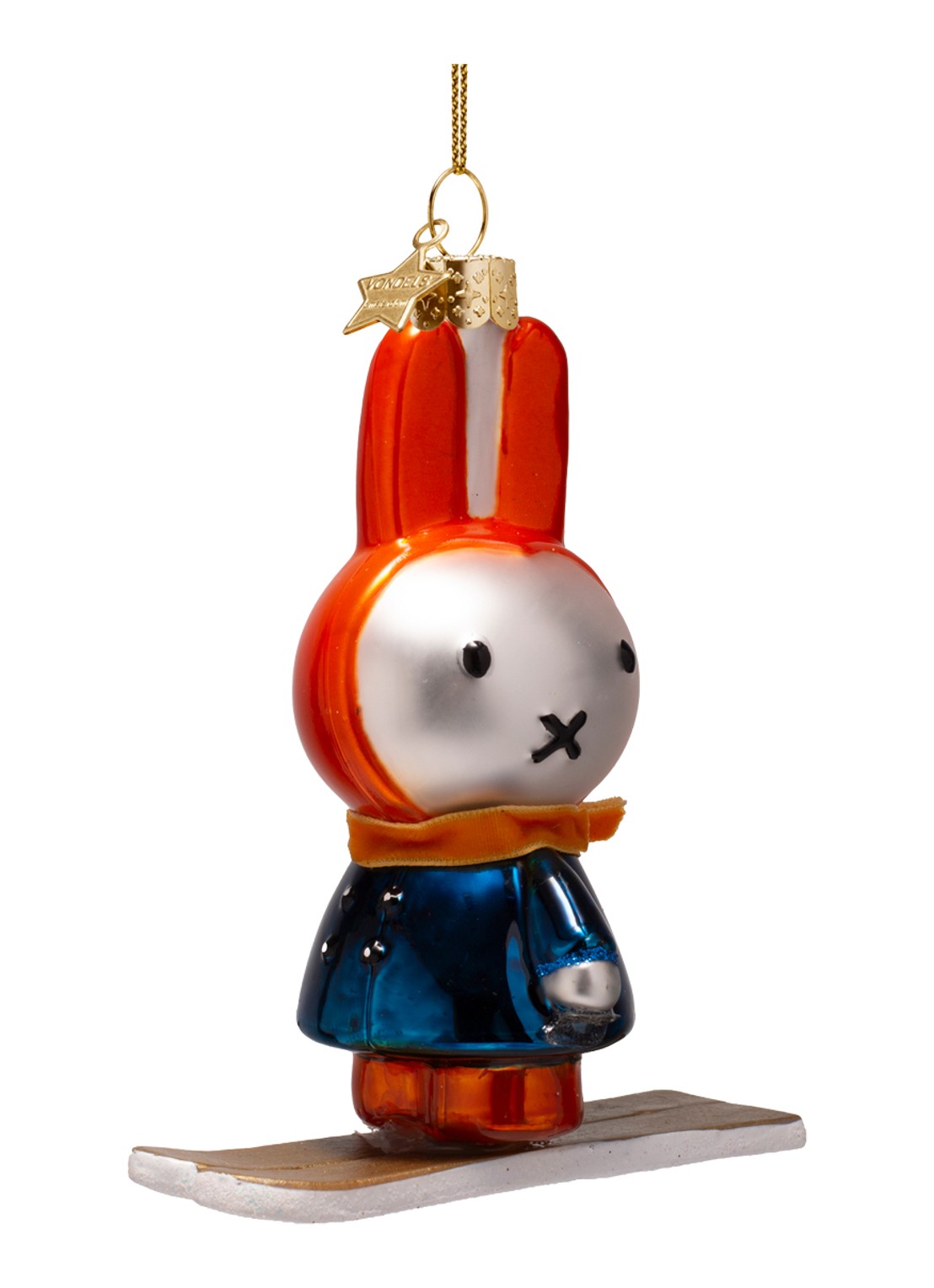 Vondels Nijntje-Miffy op Skiën kersthanger 12 cm - voorkant 3 orange