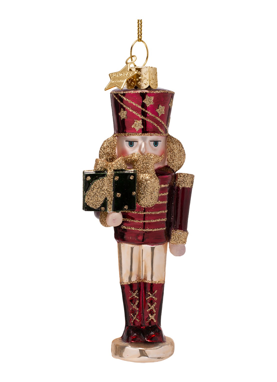 Vondels Notenkraker kersthanger 16 cm - voorkant rood