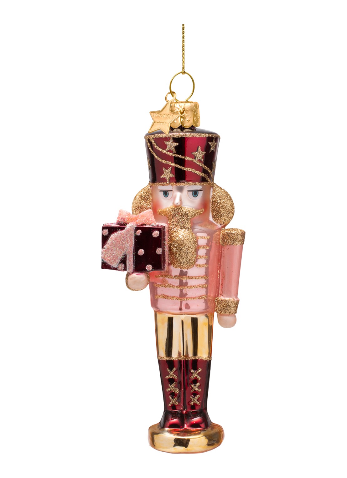 Vondels Notenkraker kersthanger 16 cm - voorkant 2 roze
