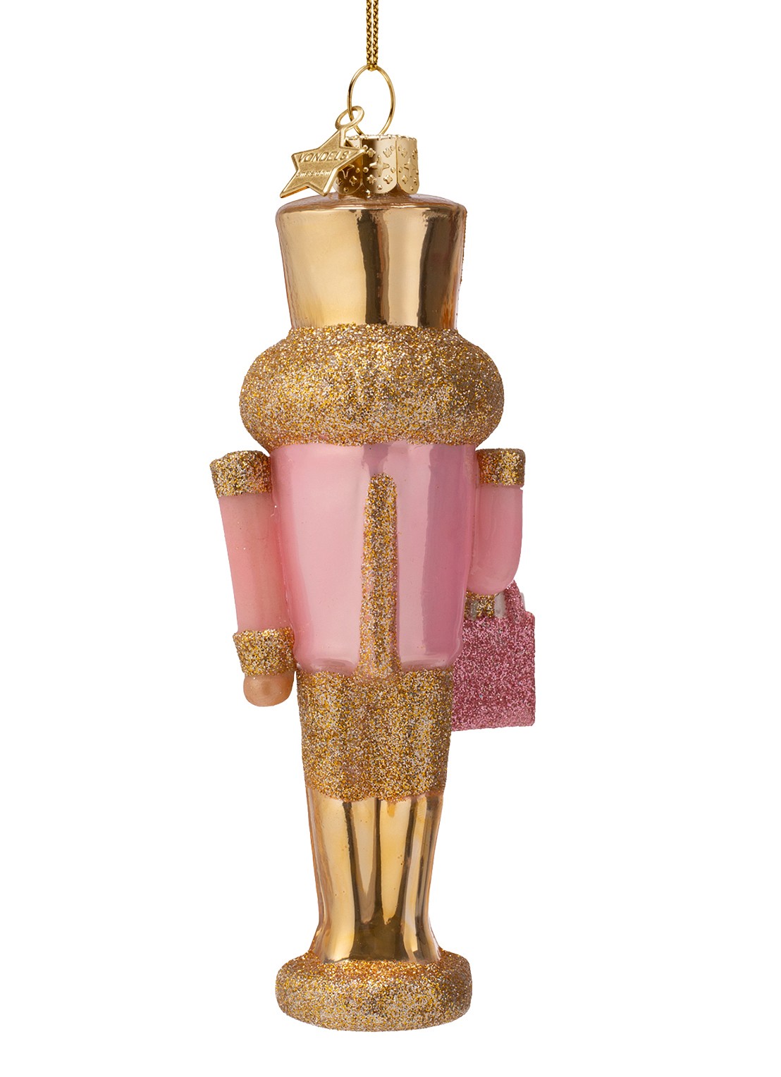 Vondels Notenkraker met boodschappentas kersthanger 15,5 cm - detail 4 roze