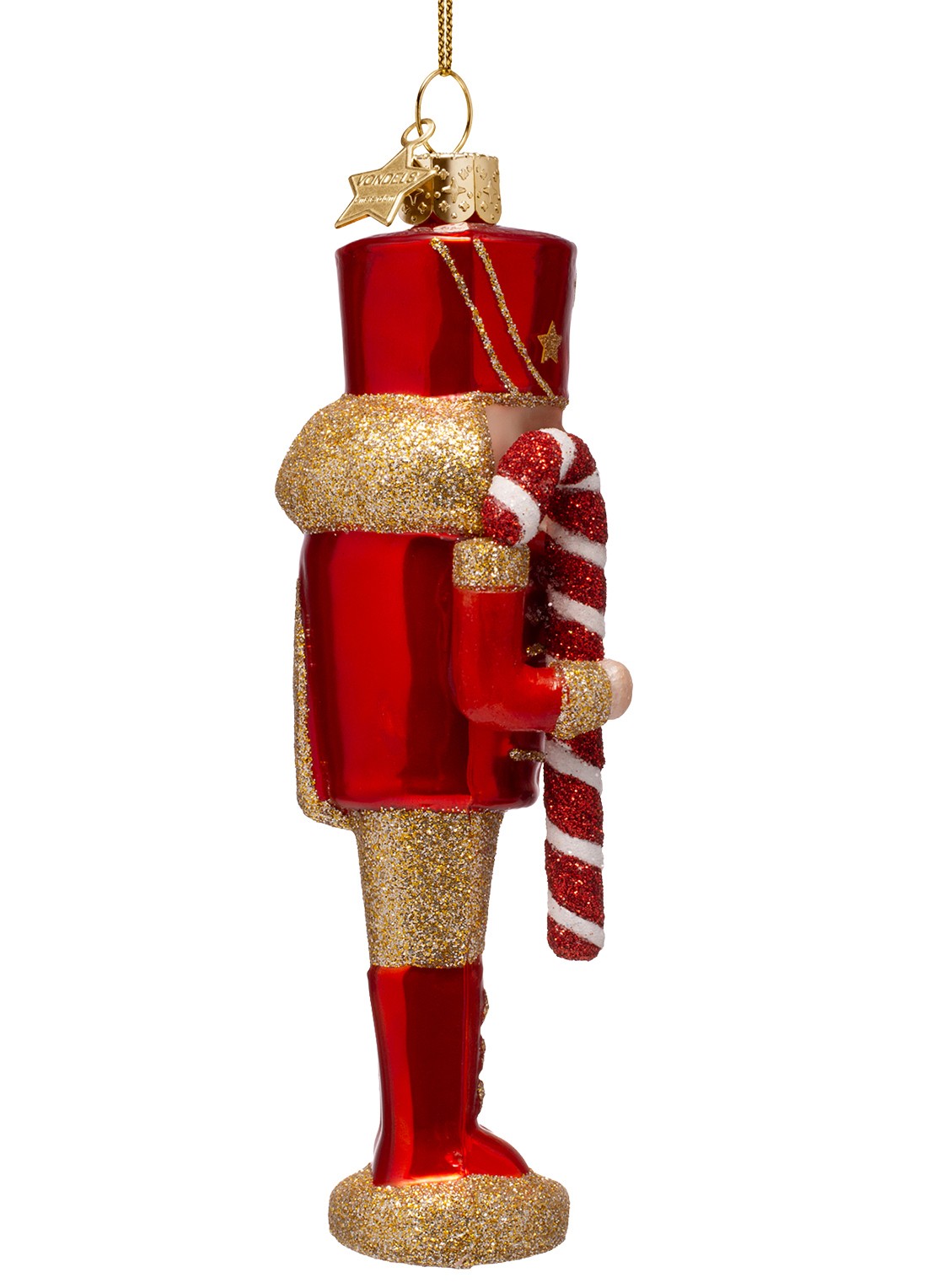 Vondels Notenkraker met zuurstok kersthanger 15 cm - achterkant rood