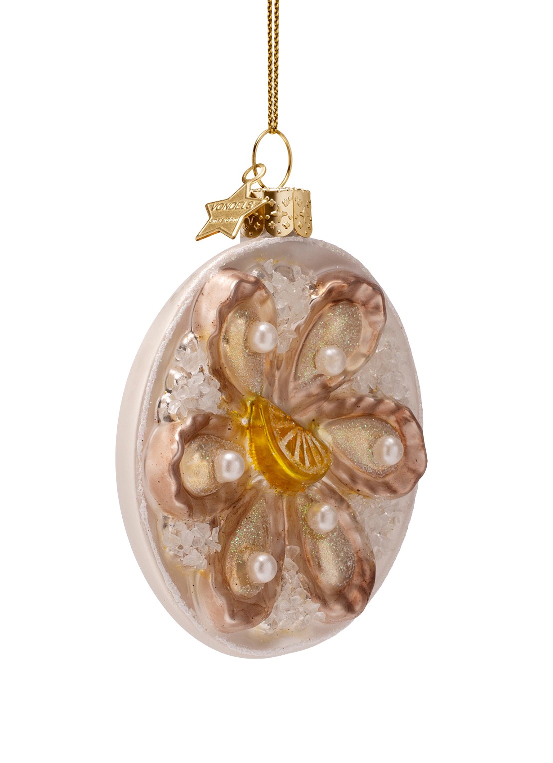 Vondels Oesterschaal kersthanger 9cm - voorkant 4 creme