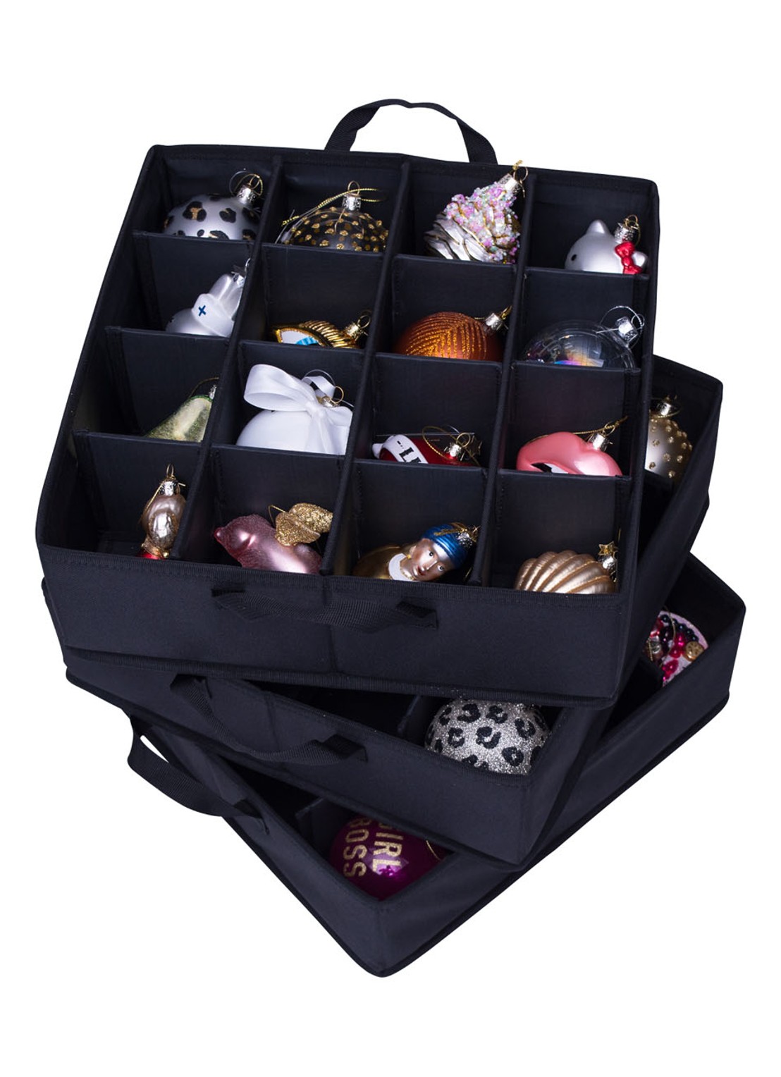 Vondels Opbergdoos kersthangers / kerstballen 34 x 34 cm - detail 2 zwart