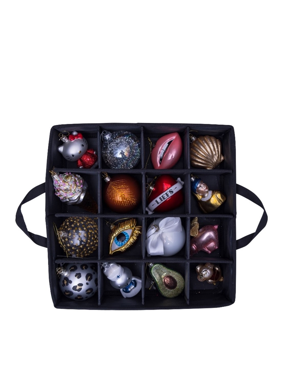 Vondels Opbergdoos kersthangers / kerstballen 34 x 34 cm - detail 4 zwart