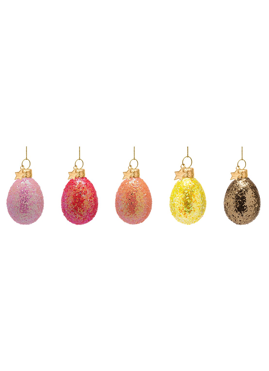 Vondels Paasei met glitter paasornament 6 cm set van 5 - voorkant multicolor
