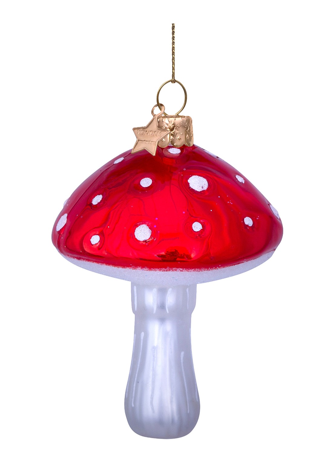 Vondels paddenstoel kersthanger 8,5cm - voorkant 2 rood