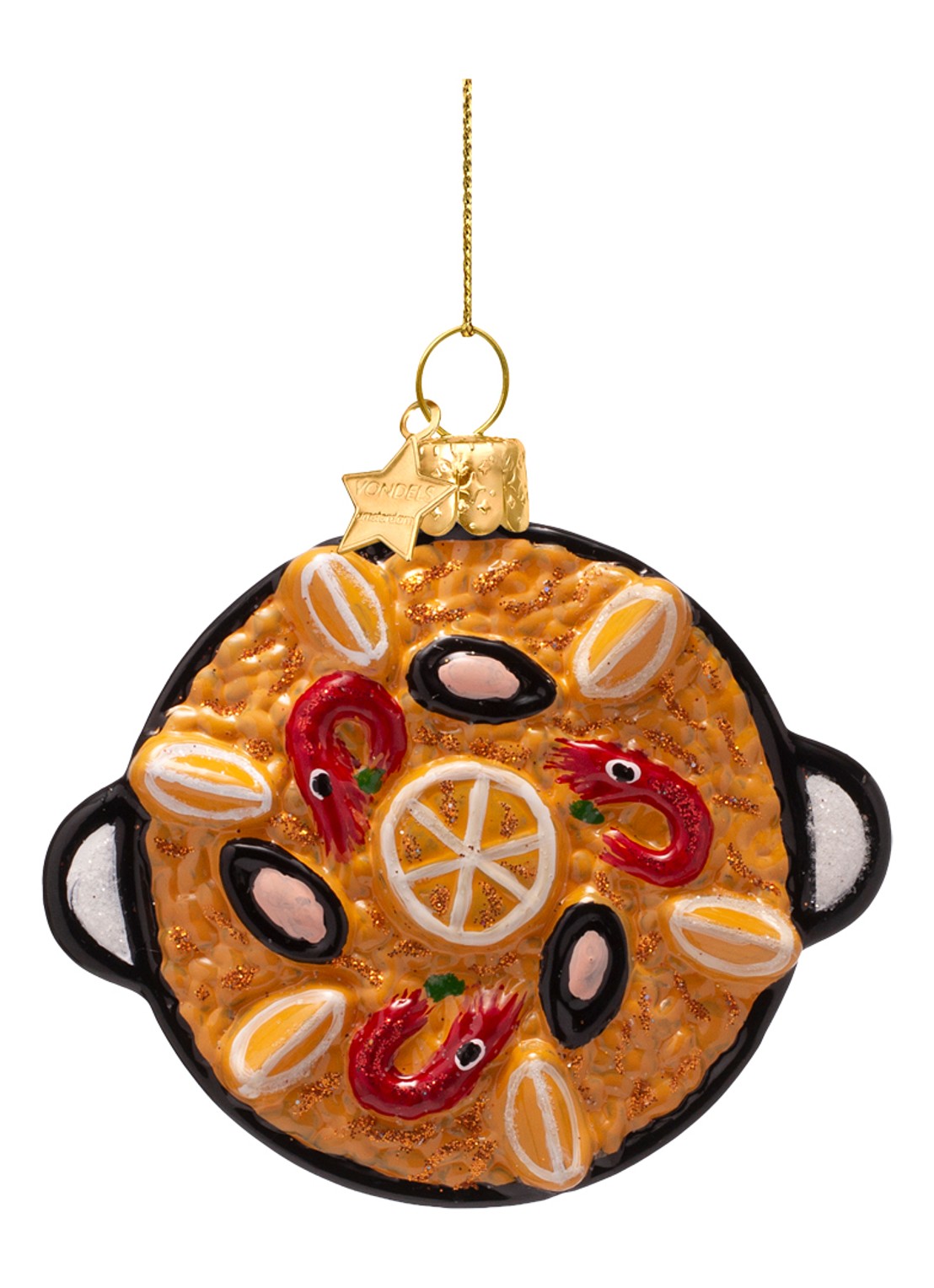 Vondels Paella met garnalen kersthanger 8,5 cm - voorkant 2 orange