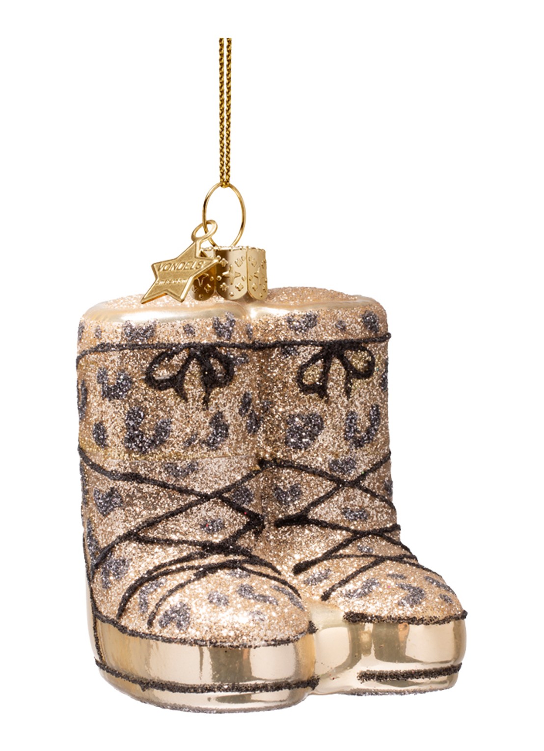 Vondels Panter snowboots kersthanger 7 cm - voorkant 2 goud