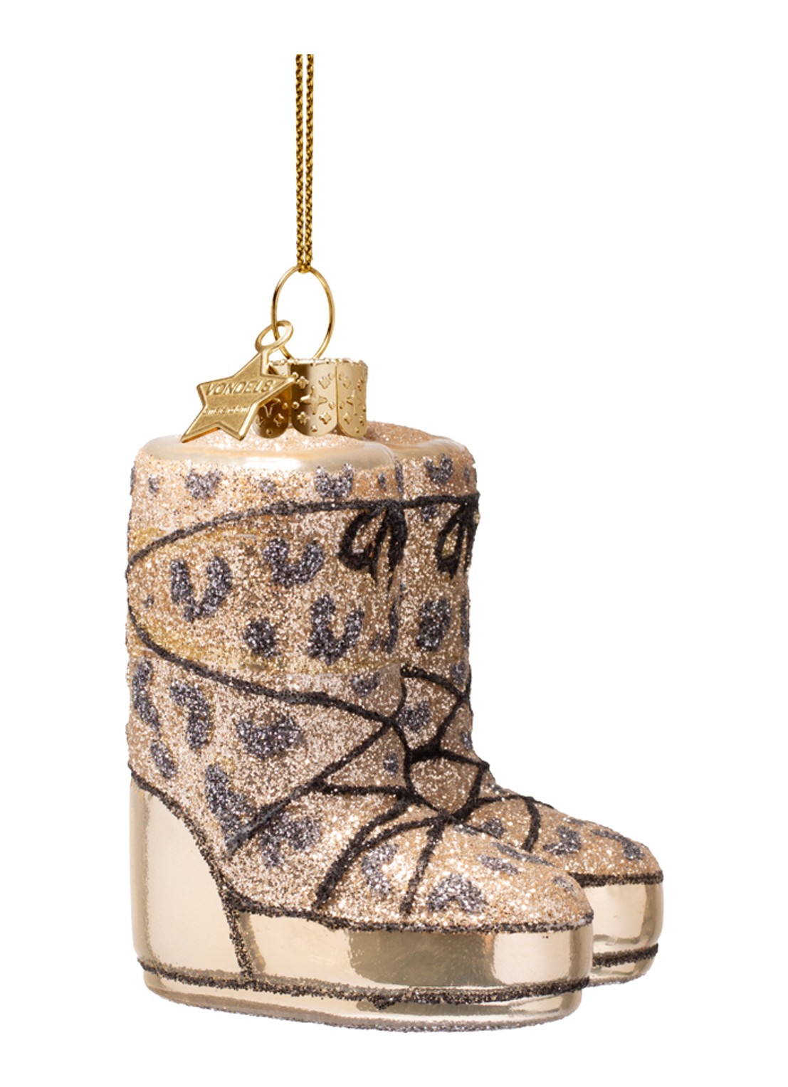 Vondels Panter snowboots kersthanger 7 cm - voorkant 3 goud
