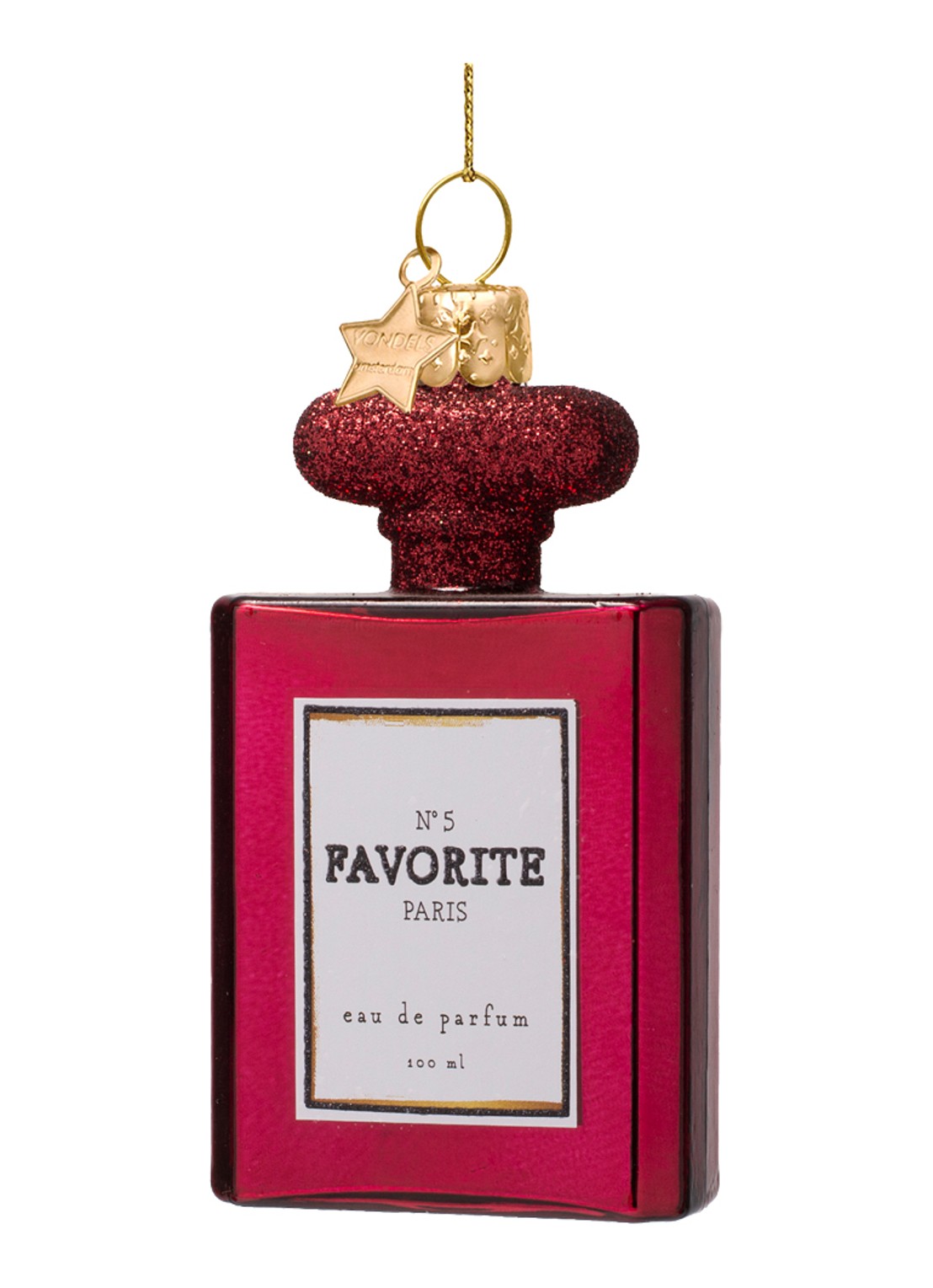 Vondels Parfum kersthanger 9 cm - voorkant rood