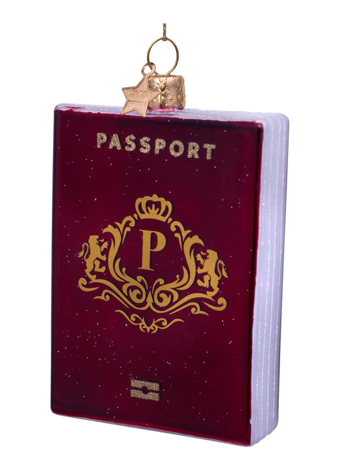 Vondels Paspoort kersthanger 11 cm - voorkant rood