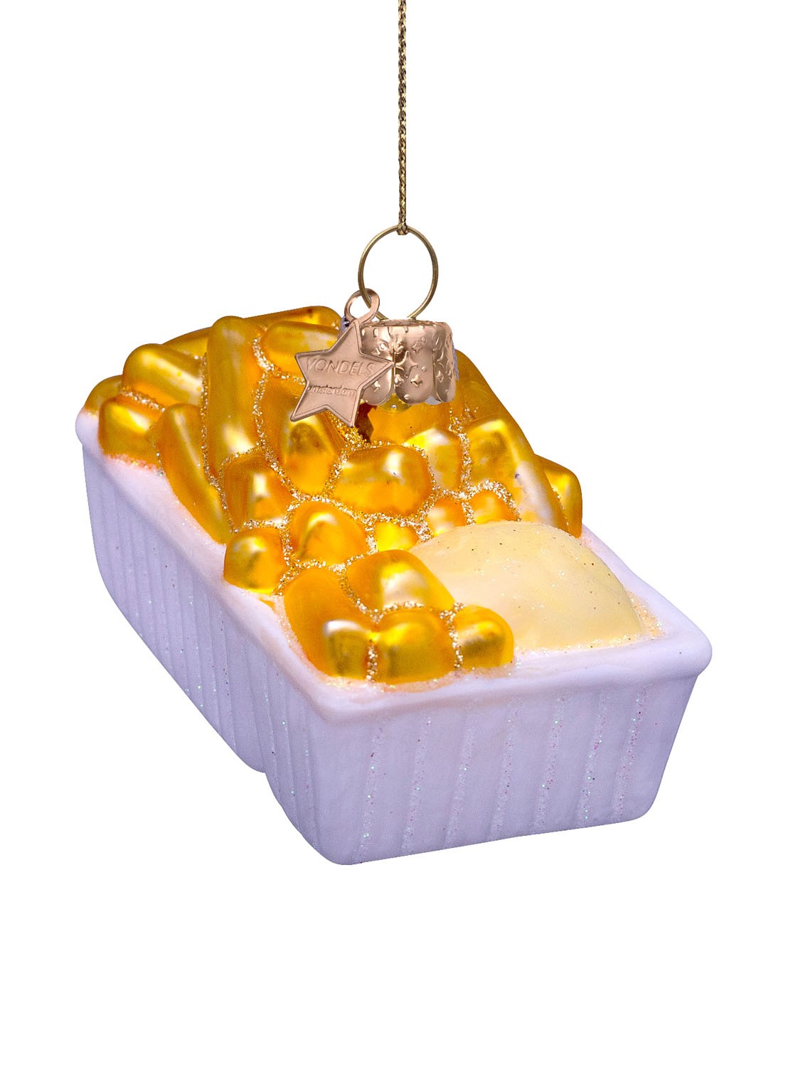 Vondels Patat met mayonaise kersthanger 6 cm - voorkant wit