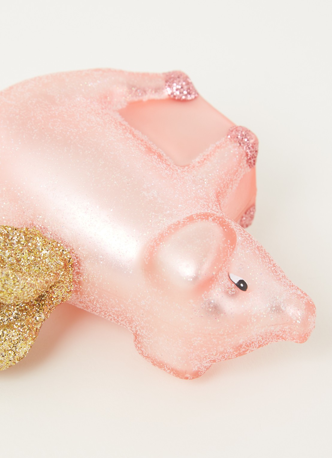 Vondels Pink Pig With Gold Wings kersthanger 7,5 cm - detail roze