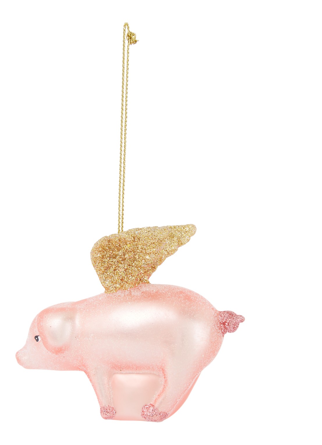 Vondels Pink Pig With Gold Wings kersthanger 7,5 cm - voorkant 2 roze