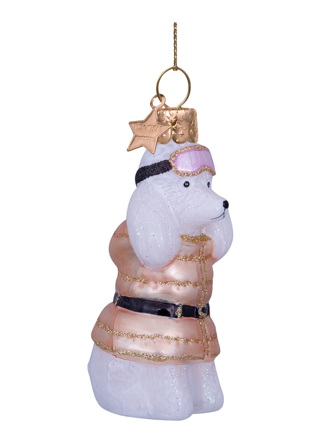 Vondels Poodle in T-shirt kersthanger 9 cm - detail 2 goud
