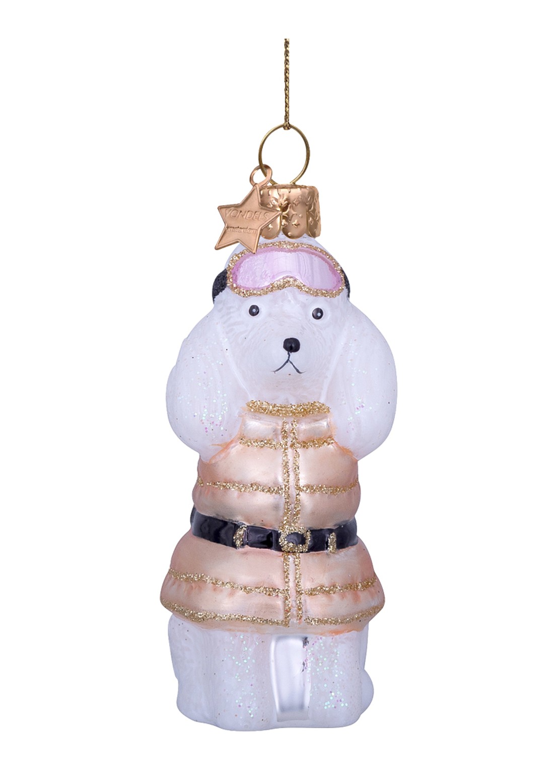 Vondels Poodle in T-shirt kersthanger 9 cm - voorkant 3 goud