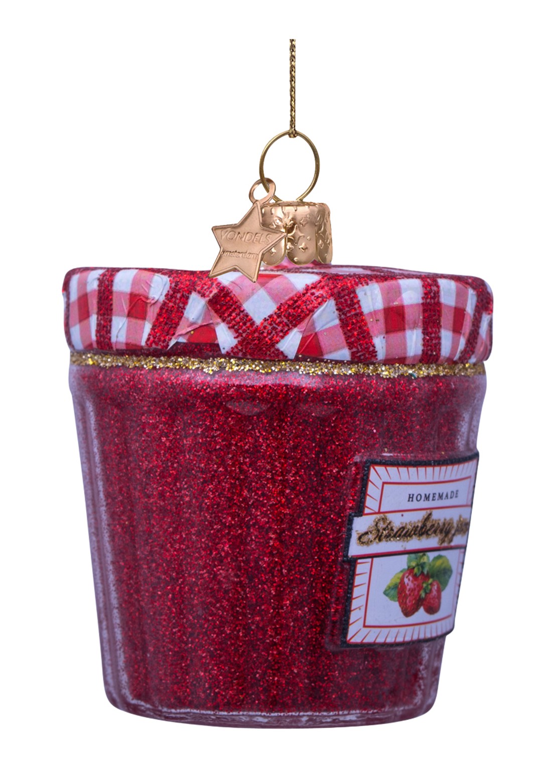 Vondels Pot Aardbei Jam kesthanger 7 cm - voorkant 2 rood
