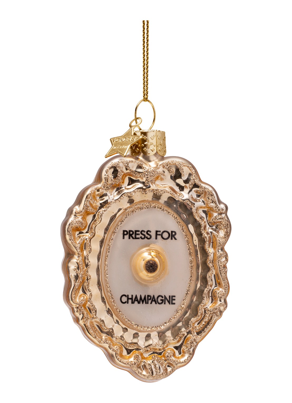 Vondels Press for Champagne kersthanger 9 cm - voorkant goud