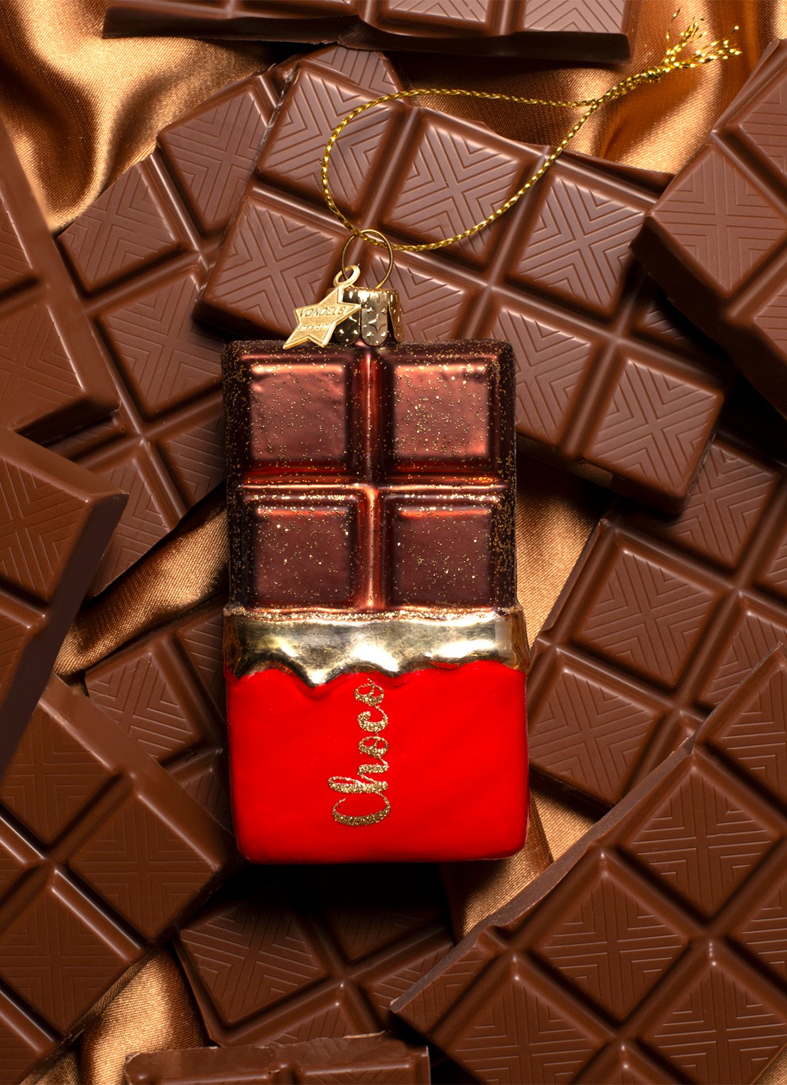 Vondels Pure Chocoladereep kersthanger 9 cm - voorkant 3 bruin