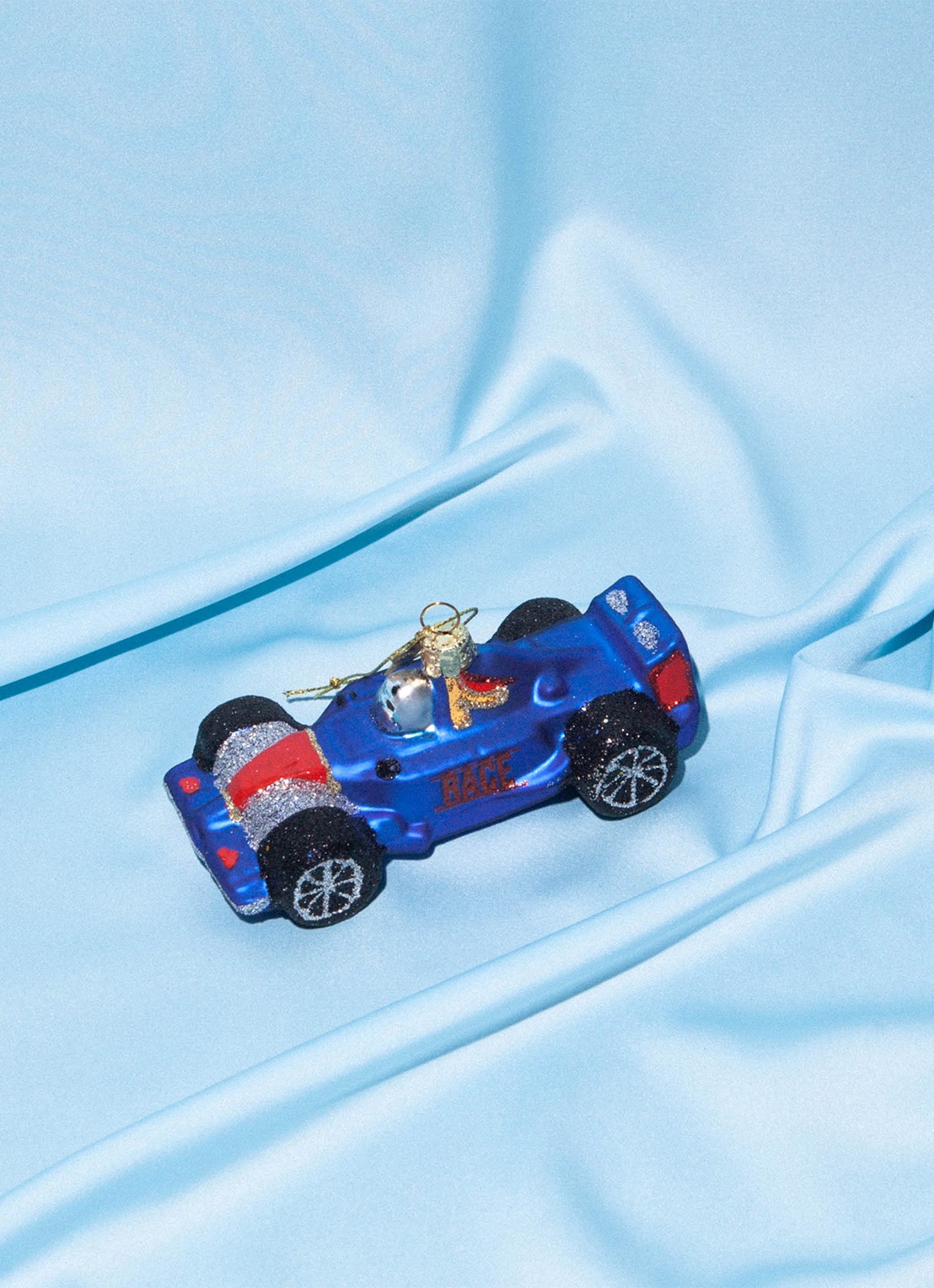 Vondels Raceauto kersthanger 5 cm - achterkant kobaltblauw