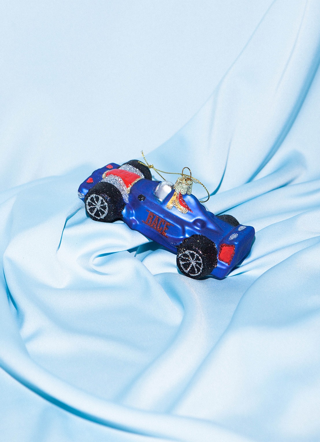 Vondels Raceauto kersthanger 5 cm - voorkant 3 kobaltblauw
