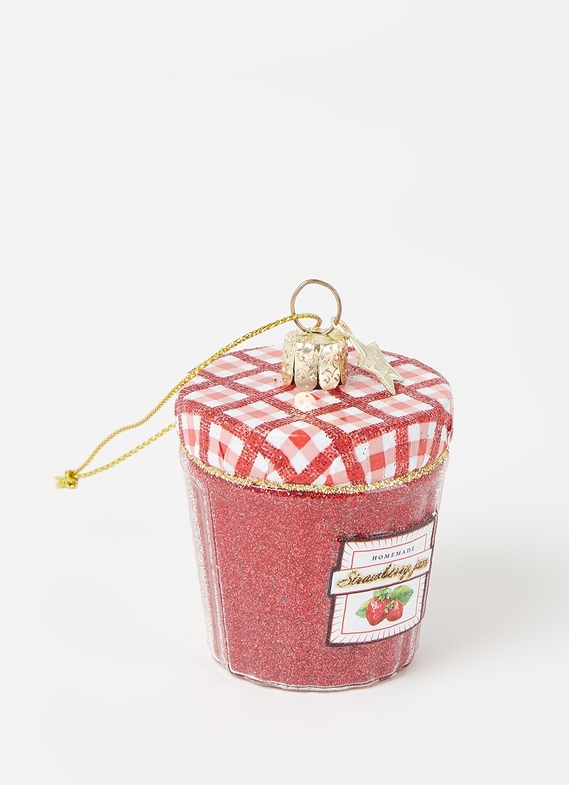 Vondels Red Strawberry Jam Jar kersthanger 5 cm - detail 3 steenrood