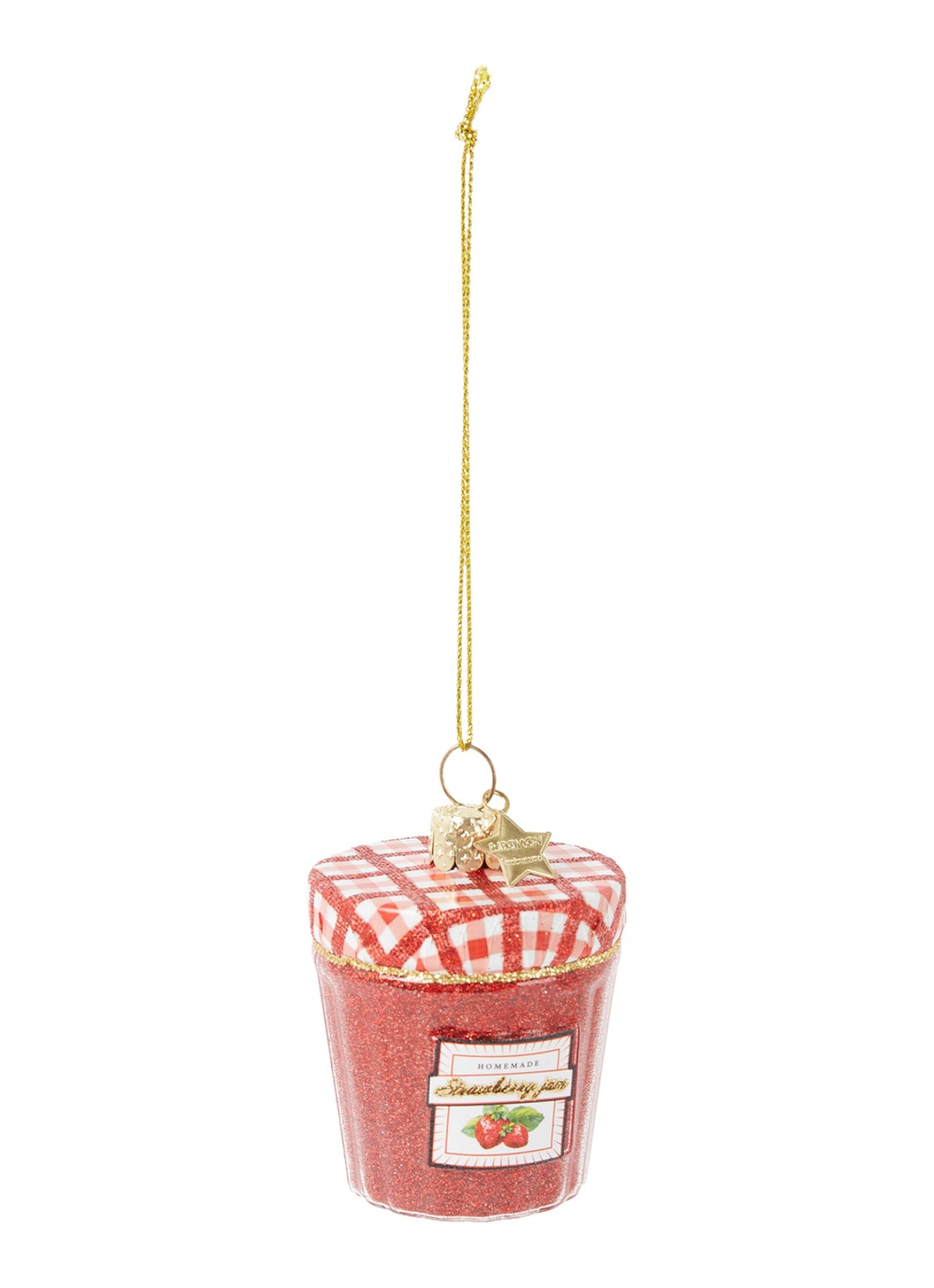 Vondels Red Strawberry Jam Jar kersthanger 5 cm - voorkant steenrood